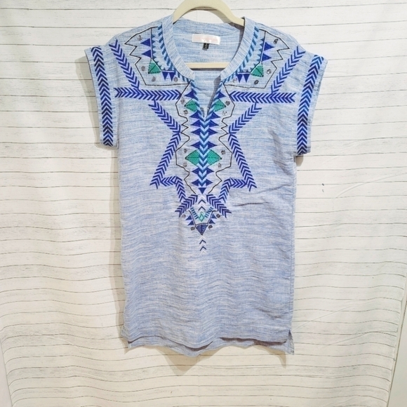 Luxe Apothetique 50% LINEN HEATHERED BLUE SHIFT DRESS, SZ SMALL - Picture 2 of 7